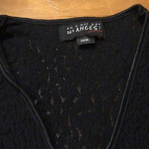 Black lace stretch top or undergarment. Made in France. V neck. Petite size 2.